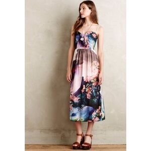 Anthropologie x Corey Lynn Carter Daybreak Watercolor Floral Midi Dress Size 10